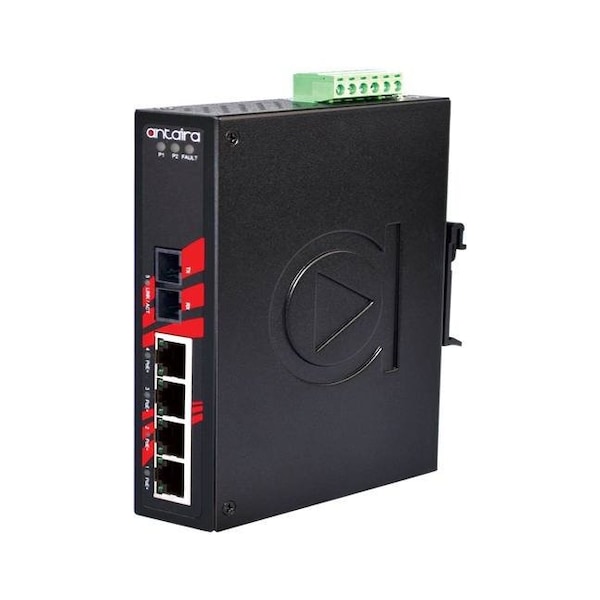 5-Port Industrial PoE+ Unmanaged Ethernet Switch w/4-10/100TX + 1-100Fx Multi-mode 2Km